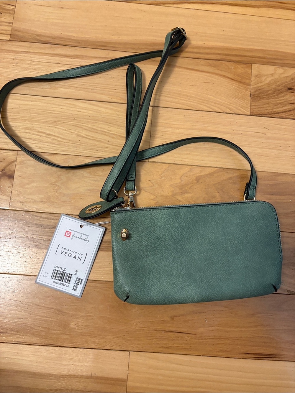 Jen & Co. Green Vegan Crossbody Bag with Gold Accents